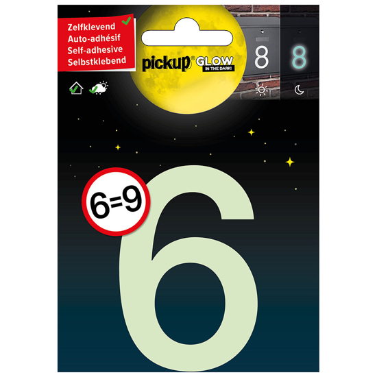 Afbeeldingen van GLOW IN THE DARK NUMMER 6=9 75 MM ZELFKLEVEND