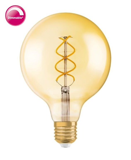 Afbeeldingen van OSRAM VINTAGE 1906 GLOBE 28 LED FILAMENT DIM 4W 820 GOLD E27