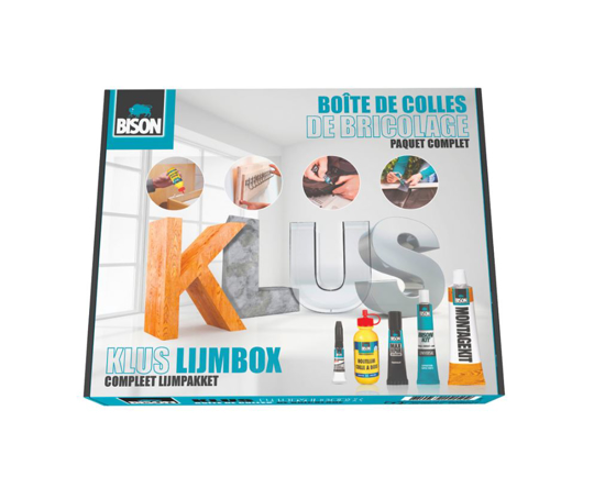 Afbeeldingen van BISON KLUS LIJMBOX COMPLEET LIJMPAKKET