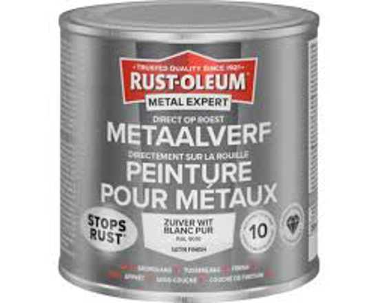 Afbeeldingen van RUST-OLEUM METAALVERF ZIJDEGLANS, ZUIVER WIT RAL 9010, 250ML