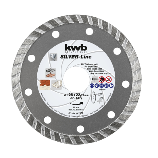 Afbeeldingen van KWB SILVER-LINE DIAMANT-DOORSLIJPSCHIJF VOOR STEENGOED 125MM