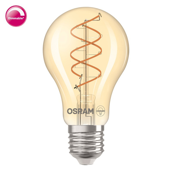 Afbeeldingen van OSRAM VINTAGE 1906 CLASSIC A 60 SPIRAL LED FILAMENT DIM 8W 922 GOLD E27