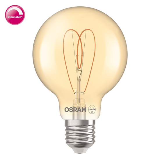 Afbeeldingen van OSRAM VINTAGE 1906 GLOBE 80 40 HEART LED FILAMENT DIM 4.9W 922 GOLD E27
