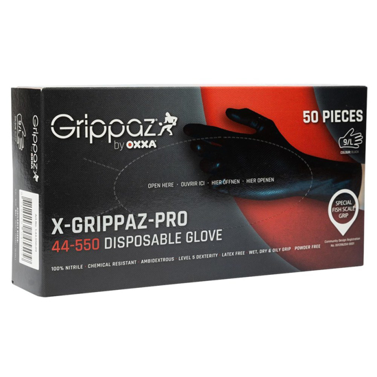 Afbeeldingen van OXXA WEGWERPHANDSCHOEN X-GRIPPAZ-PRO 44-550 ZWART 50ST 0,15MM MAAT M