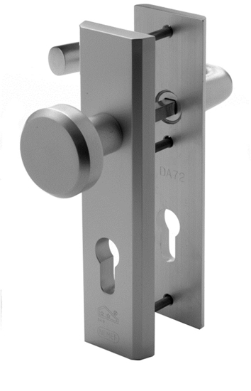 Afbeeldingen van NEMEF VEILIGHEIDSDEURBESLAG 3405-72 SKG*** RECHTHOEKIG KORTSCHILD - KNOP/KRUK - PC72 - F1
