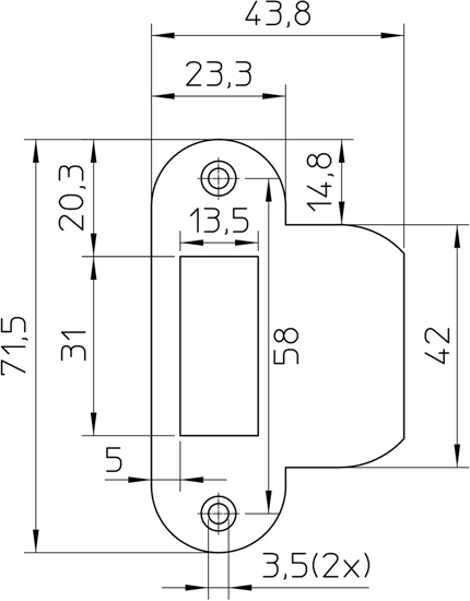 Afbeeldingen van NEMEF SLUITPLAAT P1255/17/U AFGEROND - 23,3X71,5MM - DR 1+2+3+4 - RVS