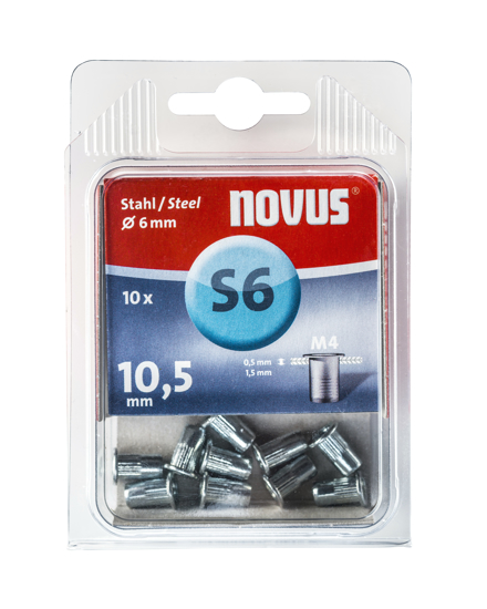Afbeeldingen van NOVUS BLINDKLINKMOER M4 X 10,5MM, STAAL, 10 ST.