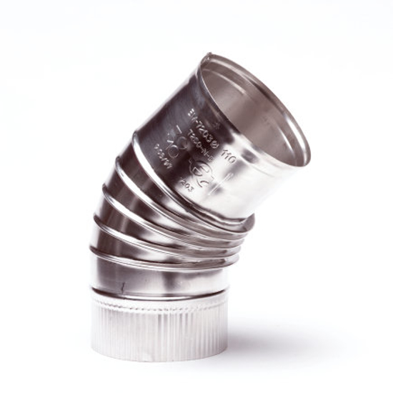 Afbeeldingen van ROOKGASAFVOER BOCHT 45°, ALU, ENKEL, INW X VERJ SPIE, 110 MM