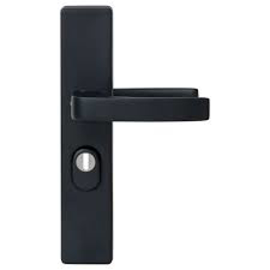 Afbeeldingen van NEMEF VEILIGHEIDSDEURBESLAG 3417-2-ZW-55MM SKG*** RECHTHOEKIG LANGSCHILD - KRUK/KRUK - PC55 - ZWART