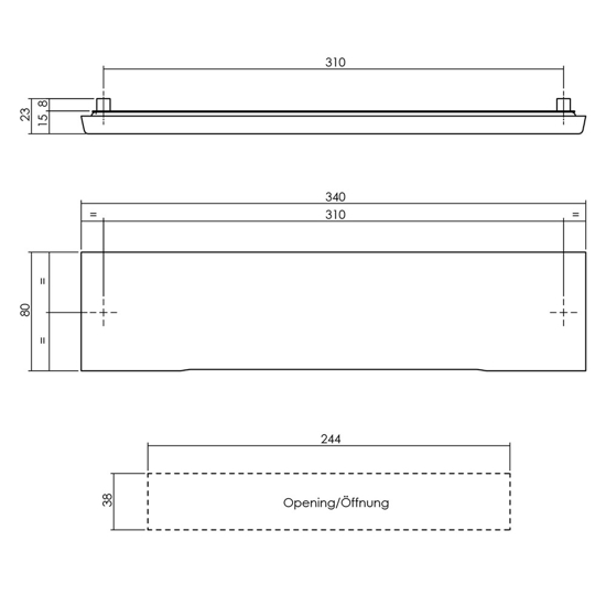 Afbeeldingen van INTERSTEEL BRIEFPLAAT RECHTHOEKIG 340X80MM VERDEKT RVS GEBORSTELD (0035.400061)