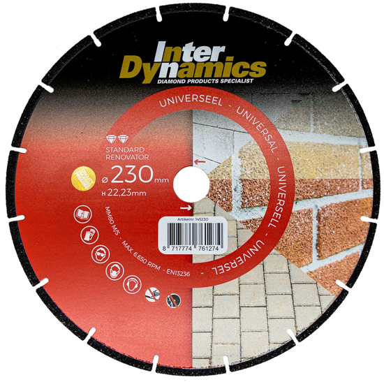 Afbeeldingen van INTERDYNAMICS DIAMANTZAAGBLAD STANDARD RENOVATOR 230MM ASGAT 22.23MM