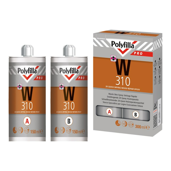 Afbeeldingen van POLYFILLA PRO W310 2-COMPONENTEN EPOXY HOUTREPARATIEPASTA 300ML