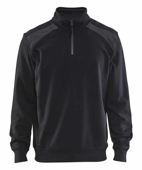 Afbeeldingen van SWEATSHIRT BI-COLOUR MET HALVE RITS ZWART/DONKERGRIJS M 335311589998M