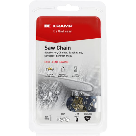 Afbeeldingen van ZAAGKETTING, 3/8" LP, 1,1MM, 56 SCHAKELS, HALFHAAKS, KRAMP