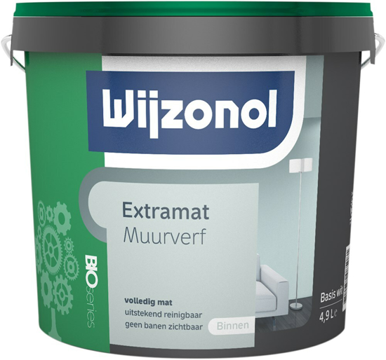 Afbeeldingen van WIJZONOL INTERIEUR MUURVERF BIO EXTRAMAT BASIS WIT 4,9 LITER
