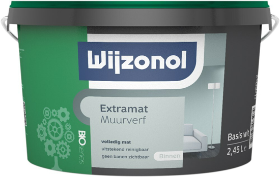 Afbeeldingen van WIJZONOL INTERIEUR MUURVERF BIO EXTRAMAT BASIS WIT 2,45 LITER
