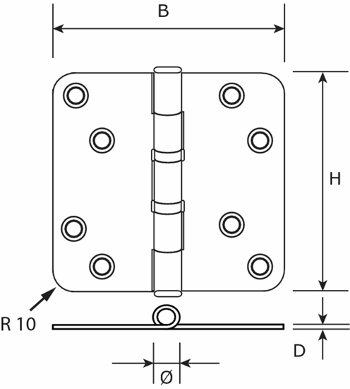 Afbeeldingen van DX KOGELLAGERSCHARNIER RONDE HOEKEN RVS GEBORSTELD ZWART GELAKT 89X89MM