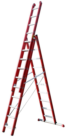 Afbeeldingen van REFORMLADDER 3-DELIG ALUMINIUM 3 X 12 MET STALEN BALK 4T