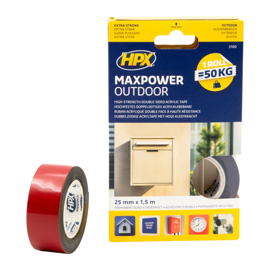 Afbeeldingen van HPX MAX POWER OUTDOOR BEVESTIGINGSTAPE - ZWART 25MM X 1,5M