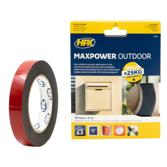 Afbeeldingen van HPX MAX POWER OUTDOOR BEVESTIGINGSTAPE - ZWART 19MM X 5M