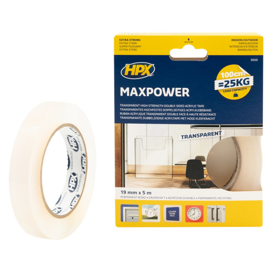 Afbeeldingen van HPX MAX POWER TRANSPARENT BEVESTIGINGSTAPE - 19MM X 5M
