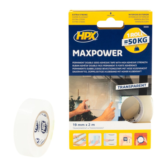 Afbeeldingen van HPX MAX POWER TRANSPARENT BEVESTIGINGSTAPE - 19MM X 2M
